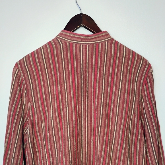 Marsh Landing Striped Linen Blend Button Down Top Lagenlook Artsy Size Medium - Picture 6 of 12